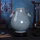 景德镇陶瓷花瓶官窑瓷器开片裂纹釉仿古中式摆件客厅玄关装饰品