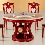 现代中式大理石实木餐桌椅组合橡木餐桌圆形木质家用吃饭桌子转盘