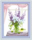 印花十字绣客厅梦幻紫罗兰百合花瓶小幅花草系列最新款卧室唯美画
