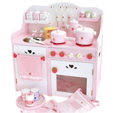 Mother Garden粉色仿真围裙大厨房 煤气灶台 过家家木制厨房玩具