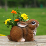 厂家直销 创意工艺品动物 花盆 兔子花盘 桌面盆栽 树脂插花花缸