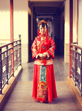高级定制新娘结婚秀禾服中式修身礼服秀和服复古红色嫁衣敬酒服