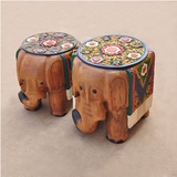 泰国进口家居装饰品东南亚 实木雕刻刻花大象茶几换鞋凳矮凳一组