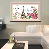蒙娜丽莎精准印花十字绣巴黎之恋玫瑰新款钟表客厅卧室画 欧式