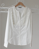 高品质欧美大牌原单秋装新款宫廷风复古长袖修身款棉衬衫白色女装