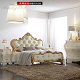 欧式新古典金箔床金色实木床卧室实木雕花床软包双人床布艺床定制