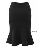 DFashionable原创设计夏季薄款黑色中裙 鱼尾荷叶下摆 过膝半裙