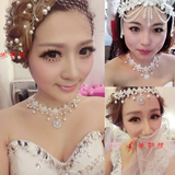包邮特价新娘韩式珍珠水钻蕾丝项链额饰两用套链婚纱配饰天使造型