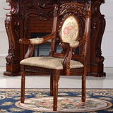 圣洛美 欧式纯实木餐椅 美式布艺靠背扶手复古椅 古典软包休闲椅