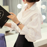 2016春季加绒女装韩版学生气质灯笼袖泡泡袖修身白衬衣衬衫女上衣