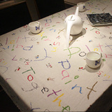 日式简约字母棉麻桌布布艺田园 蕾丝餐桌布亚麻台布多用盖巾盖布