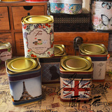 欧式大号方形茶叶罐小铁罐 旅行便携压盖式密封茶叶盒收纳铁盒