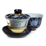 包邮正品香港一园时尚功夫茶具国色天香手工耐热玻璃陶瓷盖碗组合