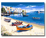 自油自画数字油画diy手绘欧式夏日海滩壁画风景卧室客厅包邮特价