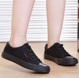 全黑色工作鞋 女 韩版纯黑单鞋 系带球鞋 薄底男鞋女鞋 运动布鞋
