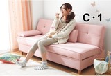 出口日本日式布艺沙发床宜家风格收纳多功能双人沙发床北欧粉红色