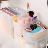自由组合透明塑料桌面收纳盒 有盖储物盒浴室化妆品收纳盒