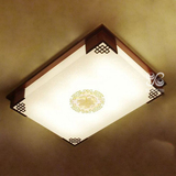 实木客厅LED吸顶灯新中式仿古羊皮灯长方形木艺卧室温馨简约灯具