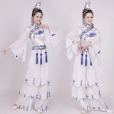 新款白色成人青花瓷汉服女古典舞现代舞古筝表演服民族服装如梦