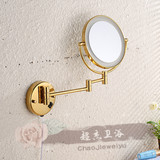 壁挂式超薄带led灯双面美容镜浴室化妆镜放大伸缩镜金色(8寸）