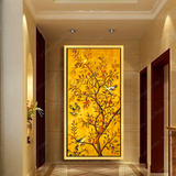 欧式玄关招财发财树油画竖版客厅走廊过道装饰壁画中式幅幸福花鸟