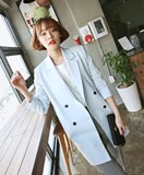 2016春季新款女装韩国代购长款大码宽松茧型双排扣薄西装外套包邮