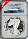 外国评级钱币 美国鹰洋 2011年行走女神 镜面精制银币NGC PF70UC