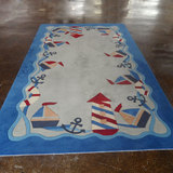 进口羊毛手工地毯定制男孩房蓝色海洋城堡帆船儿童房卡通地毯卧室