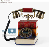 复古做旧艺术古董电话机来电显示/台历/时钟书房图书馆装饰摆件