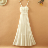 夏季韩版长裙沙滩裙 蕾丝花边 白色吊带裙 棉长裙连衣裙海边
