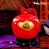景德镇陶瓷摆件中国红苹果工艺品 创意装饰家居饰品结婚新婚礼物