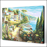 特价包邮新品数字油画diy欧式建筑海边风景装饰画50 65意大利风情