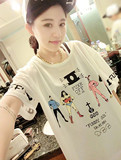 2014韩国原宿超人联盟怪人米老鼠兔子嘻哈图案字母印花T恤短袖女
