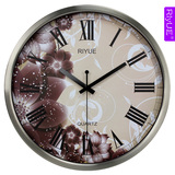 Riyue客厅大号挂钟14英寸创意钟表 不锈钢挂墙钟欧式复古 石英钟