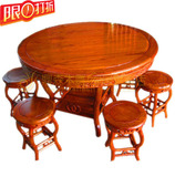 东阳木雕 明清古典 榆木家具 中式实木 园桌 雕花桌椅组合 餐桌