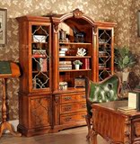 紫廷美居美式书柜书桌组合 外贸实木欧式书柜展示柜陈列柜特价