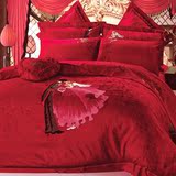 帛逸婚庆四六九件套大红贡缎提花欧式刺绣结婚床上用品粉1.8m米床