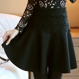 2015秋冬新款韩版百褶裙显瘦半身裙套装女装蕾丝短裙子太阳裙包邮