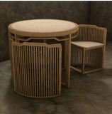 老榆木实木圆桌茶桌椅组合设计师l创意餐桌合并式新中式禅意家具