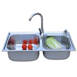 水槽不锈钢双槽一体成型厨房洗菜池双盆配龙头配件套餐特价7640