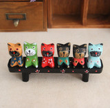 zakka可爱板凳猫咪家居饰品创意摆件 结婚礼物 客厅动物摆件木质