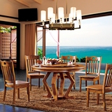 餐厅家具组合套装 乌金木色实木圆餐桌 转盘旋转餐台简约现代中式