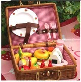正品Mother Garden草莓野餐藤篮组仿真食物 儿童木质过家家玩具