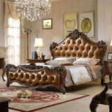 欧式实木大床 美式古典雕刻真皮大床  法式高档奢华卧室婚床家具