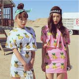 韩国代购Stylenanda新款复古夏天水果菠萝香蕉短款T恤+半身裙套装