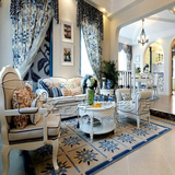 时尚地中海蓝色宜家地毯客厅茶几沙发 卧室床边手工腈纶满铺地毯