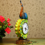 东南亚孔雀时钟欧式树脂复古钟表创意家居客厅座钟装饰品摆件包邮