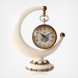 丽盛座钟欧式月牙台钟时尚坐钟客厅艺术摆件创意现代简约石英桌钟