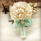 TIFFANY蒂芙尼蓝玫瑰海洋结婚礼欧式韩式新娘珍珠手捧花DIY 包邮