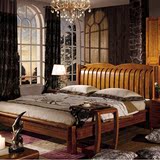 中式田园卧室床实木床双人床橡木床1.8米田园床储物床高箱家具